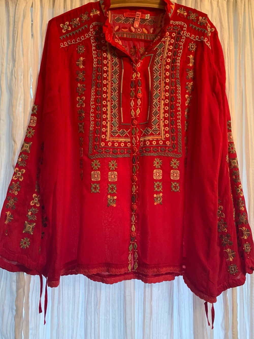 Johnny Was Vibrant red Embroidered Top